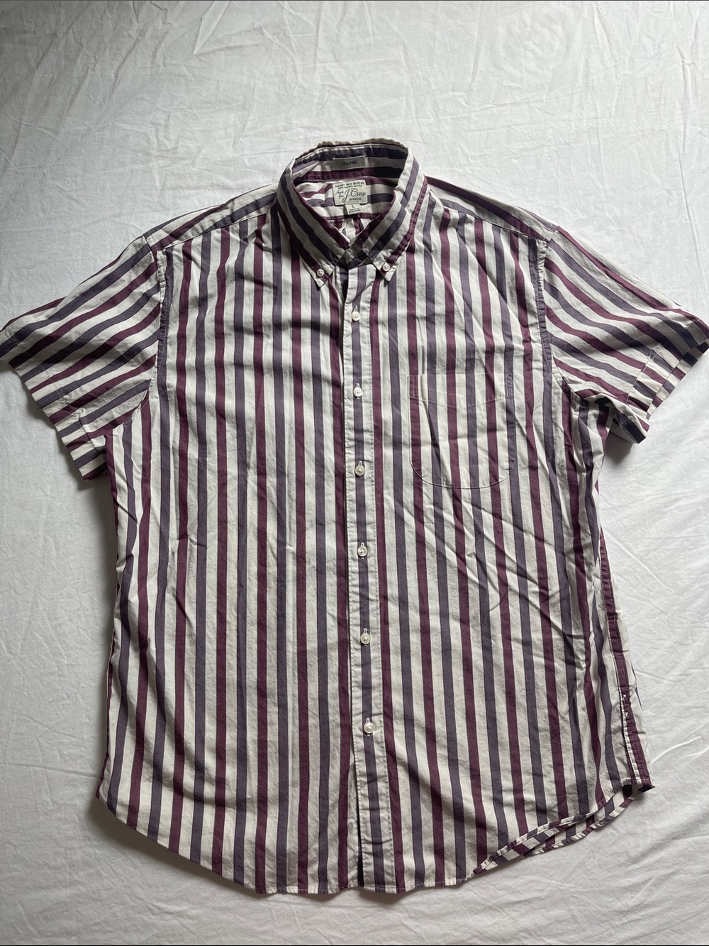 J. Crew Short-Sleeve Button-Down Shirt - Purple & White Stripes